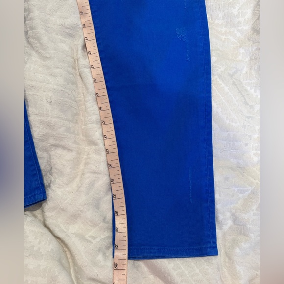 SANDRO Paris distressed Royal blue jeans straight cut high rise crop - Picture 8 of 8